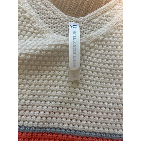 Southern Tide Women’s Alli Striped Sweater Tank Size Large White Coral - Picture 3 of 4